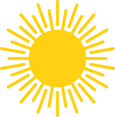 Vector cartoon yellow sun. Shining light rays. Summer Isolated vector illustration.