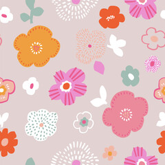Seamless floral pattern with pastel colorful flowers. Botanical minimal texture. Vector illustration - 715665163