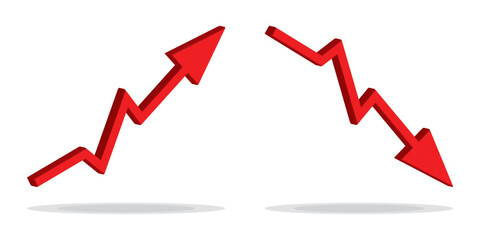 3d icon vector symbol with red up and down arrows.
Design vector illustration concept of sales bar chart symbol icon with arrow moving down and sales bar chart with arrow moving up.