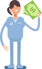 Nurse Character Holding Dollar Banknotes

