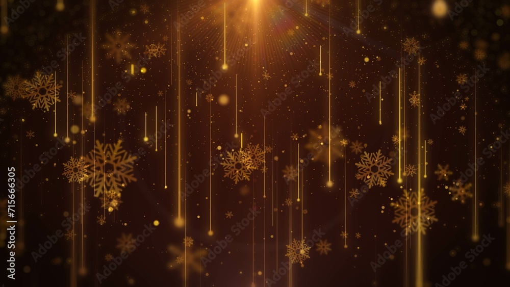 Poster glittering gold particle background greeting merry christmas with lens flare shinning light. abstrac