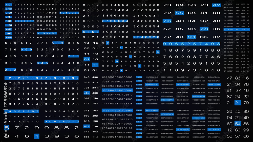 Poster HUD Digital Number Flying Out in Space Concept Random Code Selection Illustration Background.