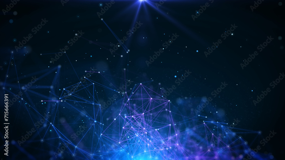 Aufkleber Abstract technology of low poly triangle shape with dots and lines network dynamic on blue cyber space illustration background.