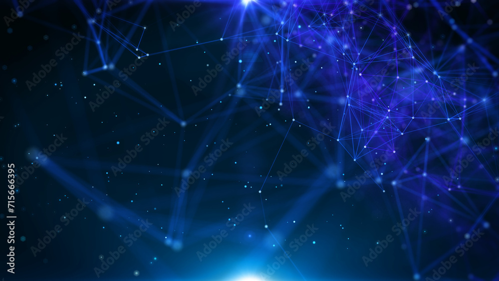 Aufkleber Abstract technology of low poly triangle shape with dots and lines network dynamic on blue cyber space illustration background.