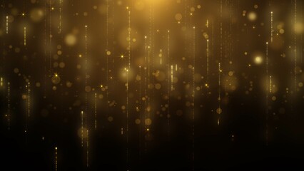 Glittering gold particle background greeting merry Christmas with lens flare shinning light. Abstract straight line with bokeh new year festival illustration background.