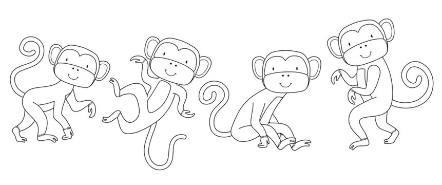 Doodle of cute monkey sketch. outline vector illustration.