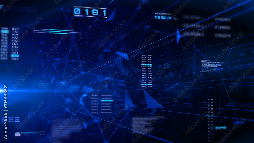 Poster Technology digital cyber space tunnel network connection. Sci-fi fly through mysterious 3D concept illustration background