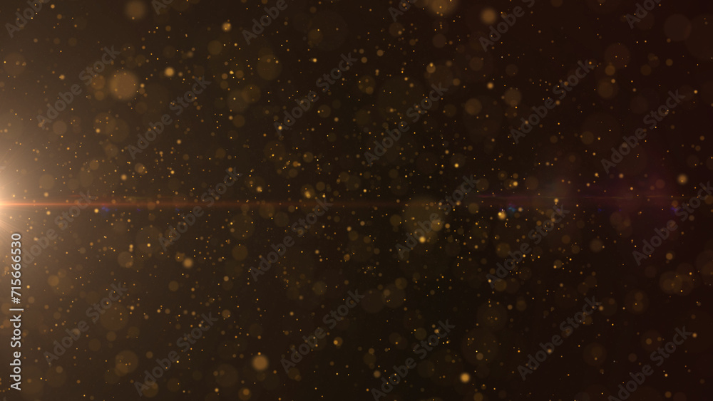 Aufkleber Gold defocus bokeh particle horizontal flowing from left to right scene concept. Debris floating illustration background.