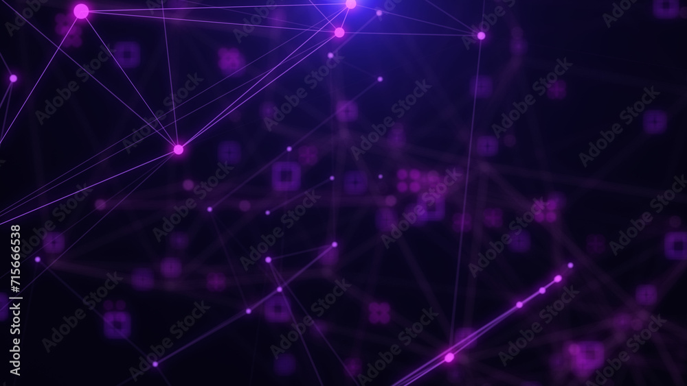 Poster Light Purple Abstract Technology Digital Polygon Plexus Communication Network Concept. Data Connection Structure Transfer Moving Illustration Background.