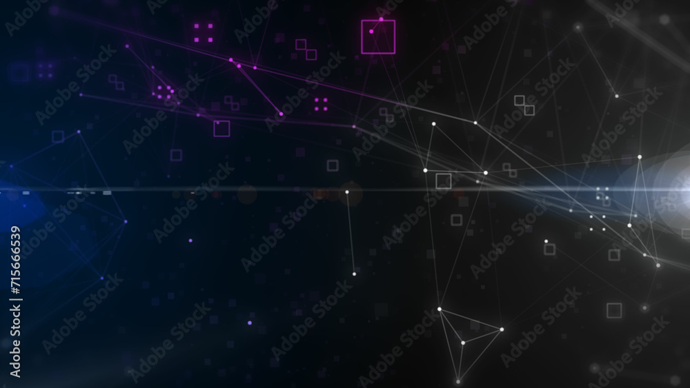 Poster Technology digital line corner structure cyber data network connection concept. Abstract geometric, triangle shape moving with number particle floating illustration background.