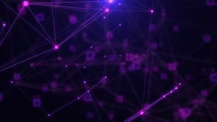 Naklejka na ściany i meble Light Purple Abstract Technology Digital Polygon Plexus Communication Network Concept. Data Connection Structure Transfer Moving Illustration Background.