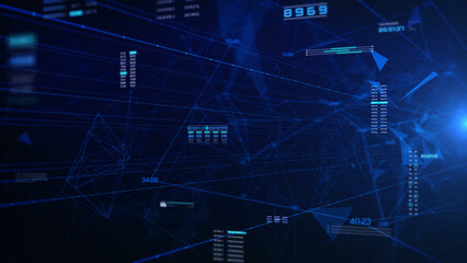 Obraz premium Technology digital futuristic cyberspace data network structure concept. Blue future scifi transmission line fly through illustration background.