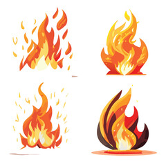 Set of Burning Fires of Flames and Sparks on Background. For Use on Light Backgrounds - Vector Illustration EPS10