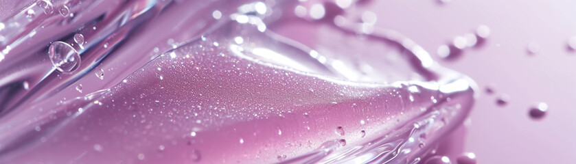 Glossy purple fluid texture with glitter, shiny particles, perfect for beauty and skincare ads,...