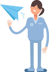 Nurse Character Holding Paper Plane
