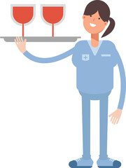 Nurse Character Serving Wine Illustration
