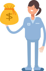 Nurse Character Holding Dollar Sack
