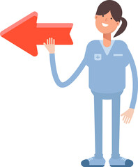 Nurse Character and Arrow Sign
