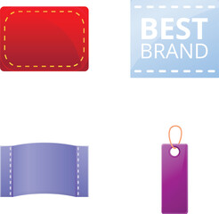 Fabric tag icons set cartoon vector. Clothes label. Cloth tag