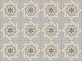 Ceramic tiles. Spanish ceramic hydraulic project. Geometric pattern decorative ornament.