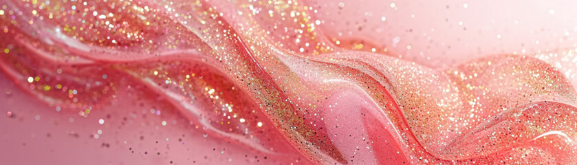 Gleaming pink cosmetic gel texture, ideal for beauty ads, skincare branding, or as a vibrant background in health, fashion and wellness design projects. Close up view.