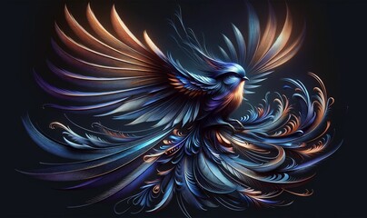 a stylized bird with intricate feather patterns background