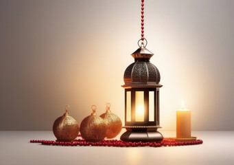 Obraz premium lamp ornaments, lantern properties decorated with attractive colors, charming candle light, the concept of Ramadan and Eid.