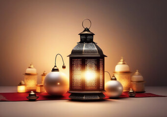 lamp ornaments, lantern properties decorated with attractive colors, charming candle light, the concept of Ramadan and Eid.