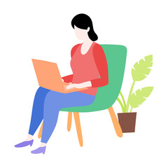 Fototapeta na wymiar a woman sitting in a chair with a laptop