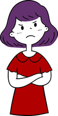 a girl with purple hair and a red dress