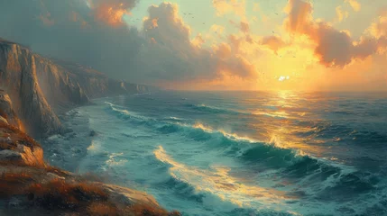 Fotobehang Beautiful ocean while a sunset © MNFTs