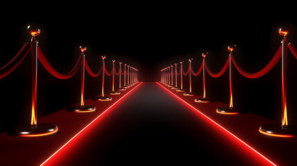 Red carpet on the stairs on dark background, the way to glory, victory and success