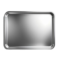 High-Resolution Image of a Clean, Shiny, Rectangular Silver Metal Tray Isolated on White Background