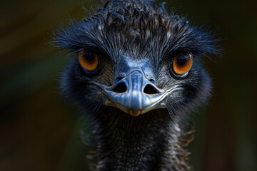 A close-up portrait of the regal and majestic features of an Emu bird