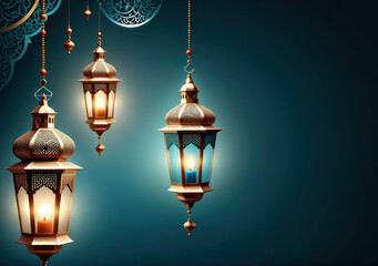 Fototapeta na wymiar lamp ornaments, lantern properties decorated with attractive colors, charming candle light, the concept of Ramadan and Eid.