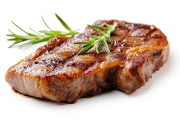 Steak fried piece of pork or beef meat on a white background