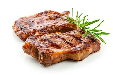 Steak fried piece of pork or beef meat on a white background