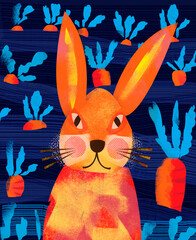 Bunny rabbit in the carrot field
