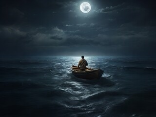 moon and boat in the sea