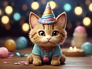 Happy Birthday kitten with hat
