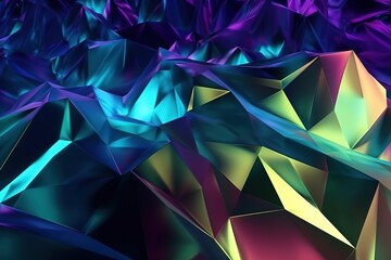 Abstract colorful low poly background with a dynamic composition of geometric shapes in blue, purple, and yellow hues.