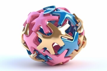 3D illustration of interconnected multicolored arrows forming a spherical shape, isolated on a white background.