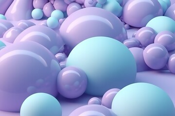 Abstract background with 3D rendered pink and blue spheres of various sizes on a pastel background.