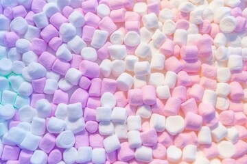 Fototapeta na wymiar Colorful mini marshmallows background with soft pastel tones. Sweet candy texture.