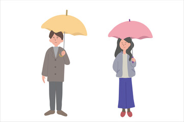 傘を持った男性と女性のイラスト