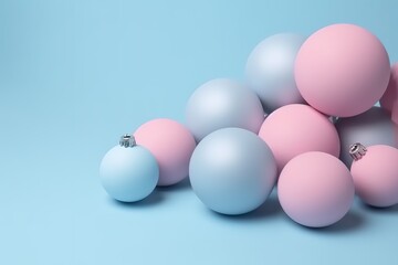 Christmas background with pink and silver baubles. 3d rendering,