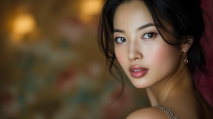 Serene Elegance Portrait of Asian Beauty in Natural Light