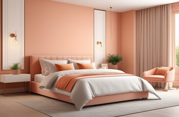 Fototapeta na wymiar bedroom interior design in modern style, peach color