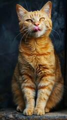 cute ginger cat with its tongue sticking out, pet care with copy space for text