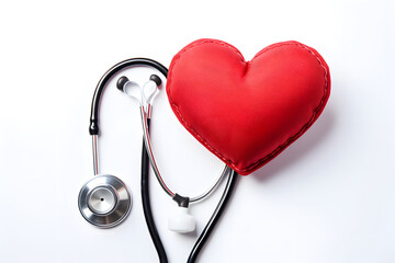 Red Heart with Stethoscope, Symbolizing Health and Cardiac Care in a Clinical Setting,doctor using auscultation,backgound